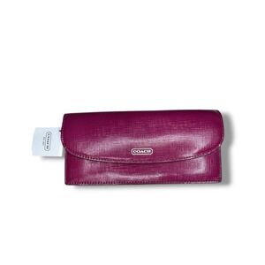 Coach Darcy Magenta Pink Crossgrain Saffiano Patent Leather Envelope Wallet Y2K